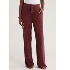 Barefoot Dreams CozyChic Ultra Lite Rib Rolled Edge Pants, Large, Burgundy NWT