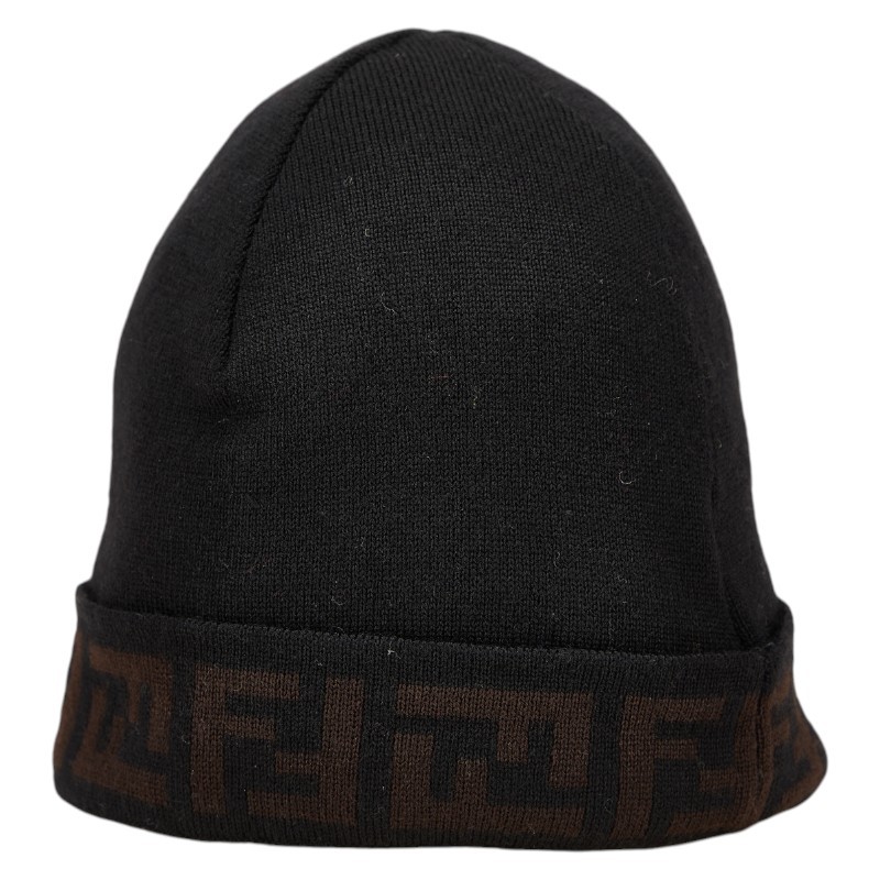 FENDI Zucca Knit Cap Black Brown Wool Women's FENDI