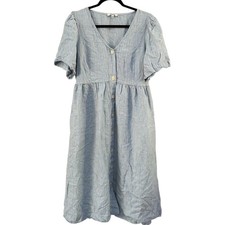 Madewell Plus Cassie Button Front Linen Midi Dress Powder Blue Stripe XL