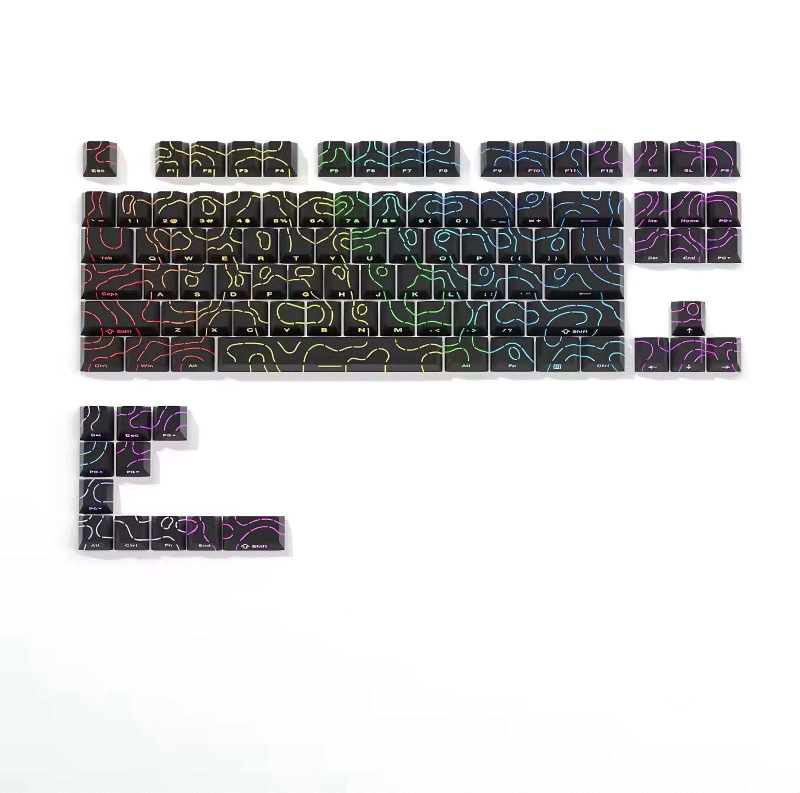 Keycaps Topographiques en PBT Épais : Profil Cherry Haute Qualité et Design Noir Mat