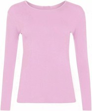 Womens Ladies Long Sleeve Stretch Plain Scoop Neck T Shirt Top assorted 8-26