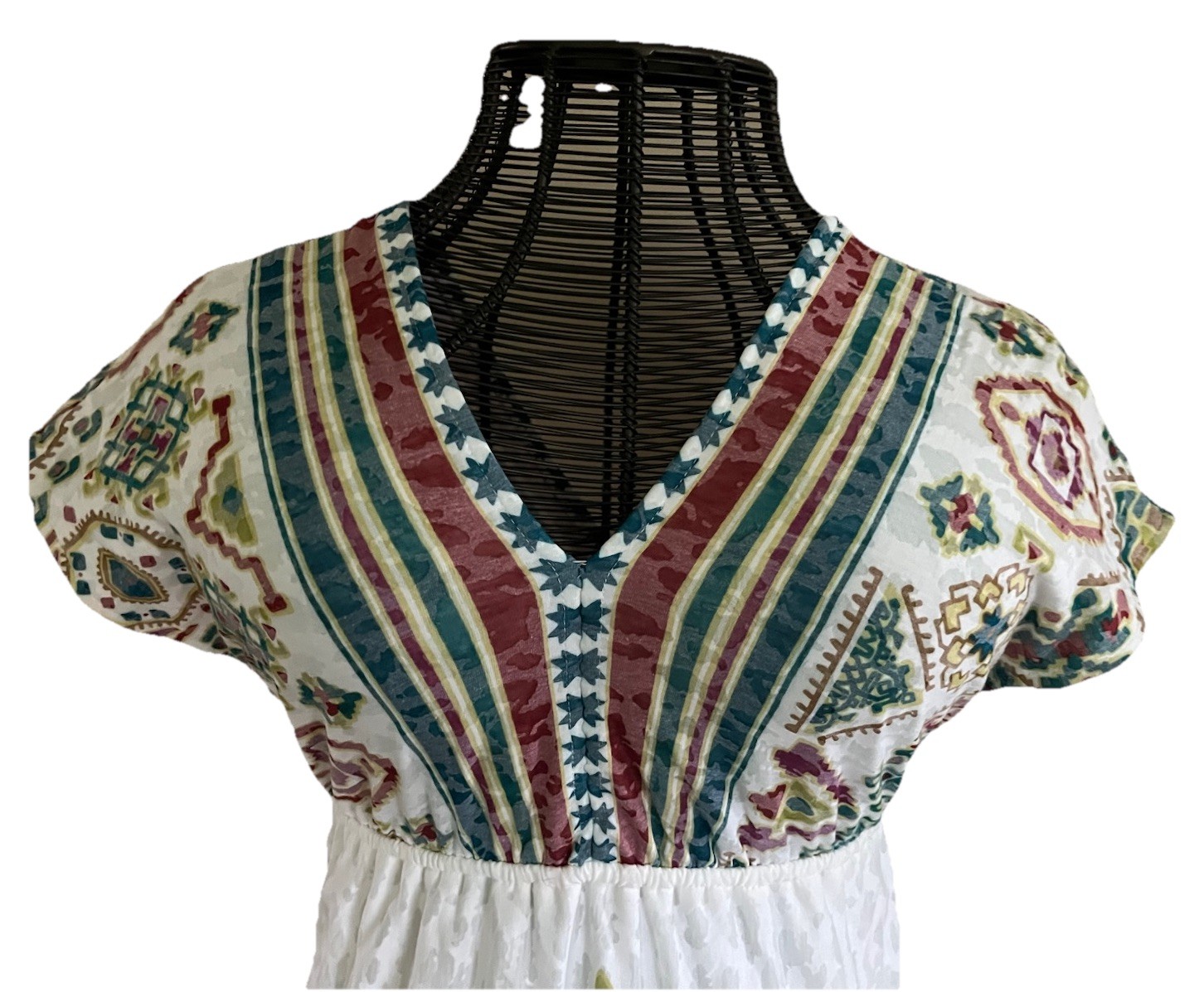 MAURICES Women's White Aztec Print Cotton Blend V-Back Swimsuit Cover-Up Sz. S