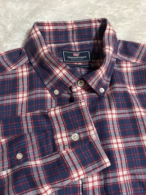 Vineyard Vines Silver Peak Plaid Performance Flannel Classic Tucker Shirt. Sz L
