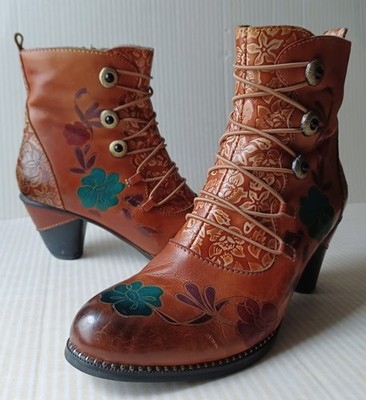 Laura Vita Size 38 ALCIZEEO Brown Leather Ankle Boots Whimsical Earth Witch