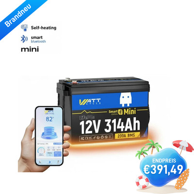 12V 314Ah Lithium Batterie LiFePO4 Akku Solarbatterie Self-heating für Wohnmobil