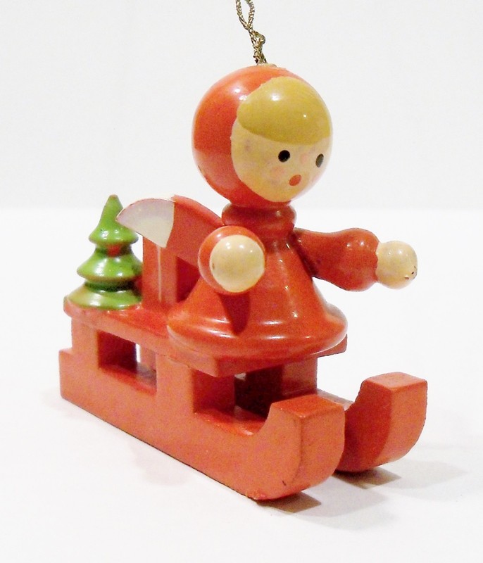 Erzgebirge Style Angel Girl Sled Presents Tree Wooden Wood Sevi Italy Ornament