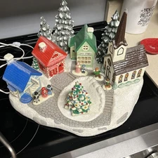 Vintage Scioto Pebblestone 5 Light Christmas Village RARE 11 Pcs  & Base