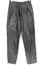 VTG 80s 90s Womens Black Leather High Rise Pleated Pant 8 Moto Edgy Glam Retro