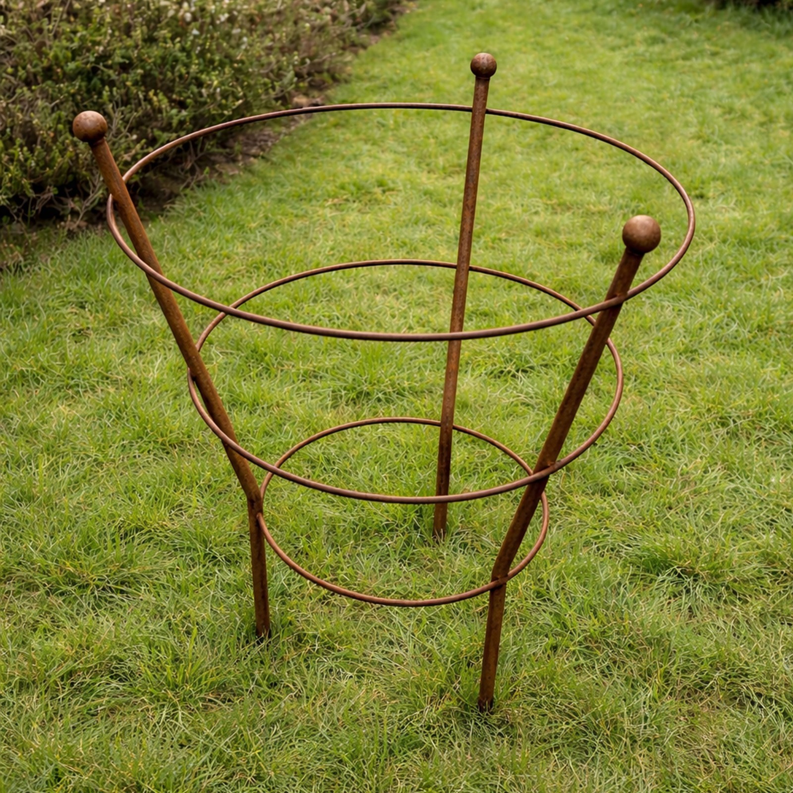Natural Rust Metal Plant Support Ring 51cm Garden Shrub & Perennial Support