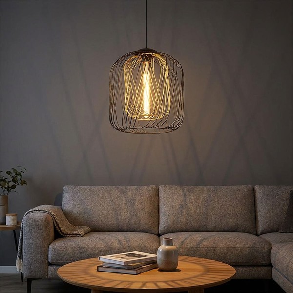 HäNgelampe Pendelleuchte Schlafzimmerlampe 1 Flammig KäFig Goldfarben H 150 Cm-image