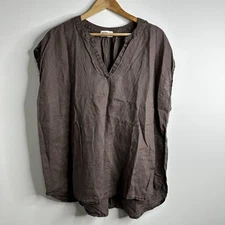 Allen Allen Linen Shirt Top Womens 3X Brown Boxy Boho Coastal Lagenlook Blouse