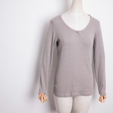 Top Fabiana Filippi bordo seta taglia L Italia tortora beige perle vetro maglia lusso