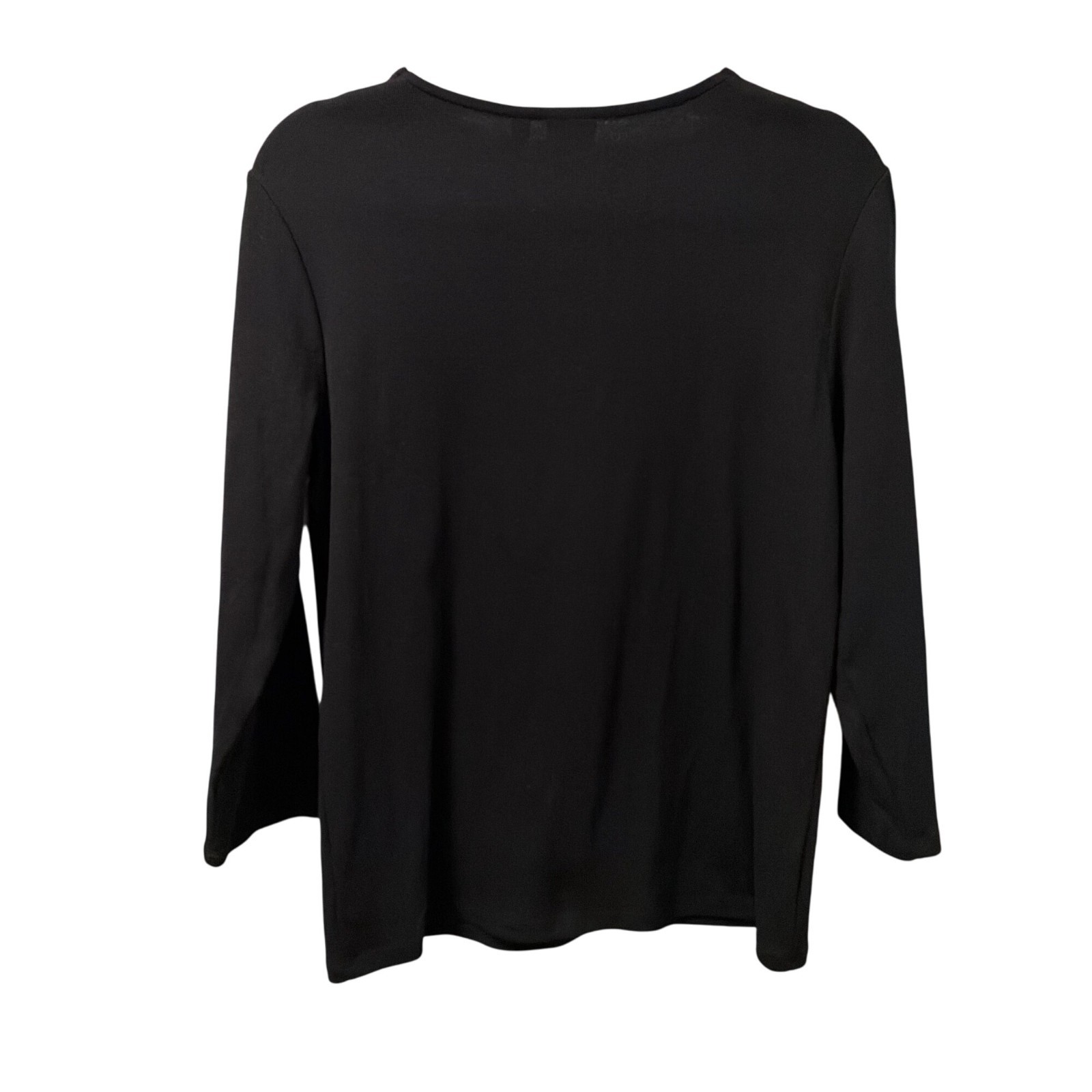 Rafaella Black V-Neck Top With Rhinestone Trim Long Sleeves Sz  L shirt. NWT