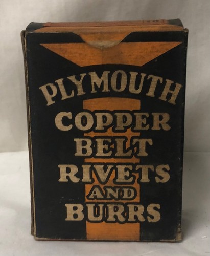 PLYMOUTH COPPER BELT RIVETS AND BURRS VINTAGE ADVERTISING ORIGINAL BOX 3/4 X 10