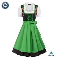 Women's Dirndl Costume 3 Piece Set Oktoberfest Dress Embroidered Sleeveless Tie