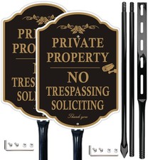 2 Pack Private Property No Trespassing Signs with 54-inch Metal Stakes, 14 x...