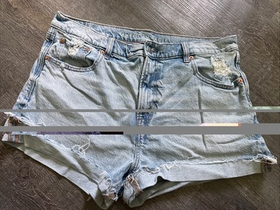 American Eagle AE Ex Boyfriend Distressed Denim Shorts Light Wash Size 12