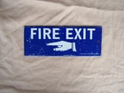 Vintage Fire Exit Sign Pointing Finger Hand Embossed Tin TOC Original USA Ohio