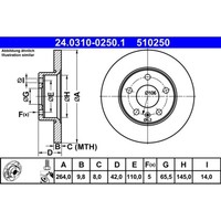 Bremsscheibe ATE 24.0310-0250.1 (2 Stk.) FüR Opel Meriva A Astra H Caravan