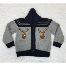 Jane And Jack Reindeer Shawl Collar Button Up Cardigan Pockets Size 2T