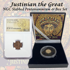 2 Coins Justinian the Great Ancient Coin in Box Set + NGC Pentanummium Mid Grade