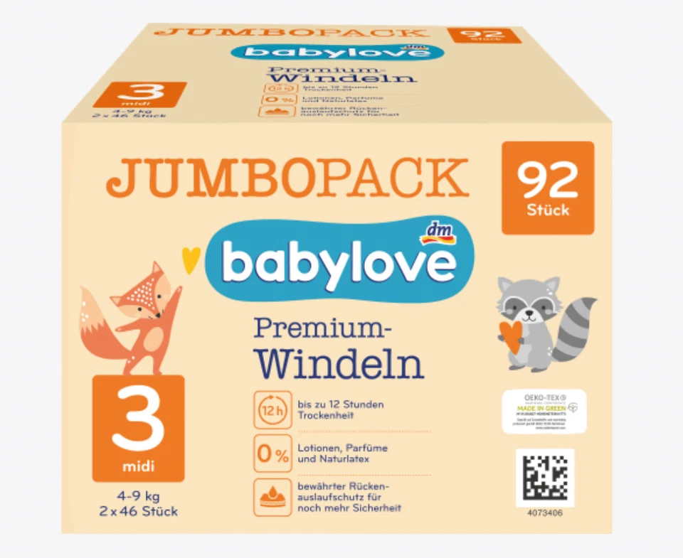 ✅Babylove Windeln Premium Gr. 3, Midi, 4-9 kg, Jumbo Pack, 92 Stk Windeln Pants✅