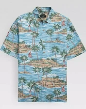 Men's Size XL Pronto Uomo Ocean & Palm tree Short Sleeve Sport Button Shirt New