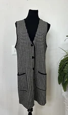 Field Manor Houndstooth Sleeveless 100% Merino Wool Sweater Dress Black Size L