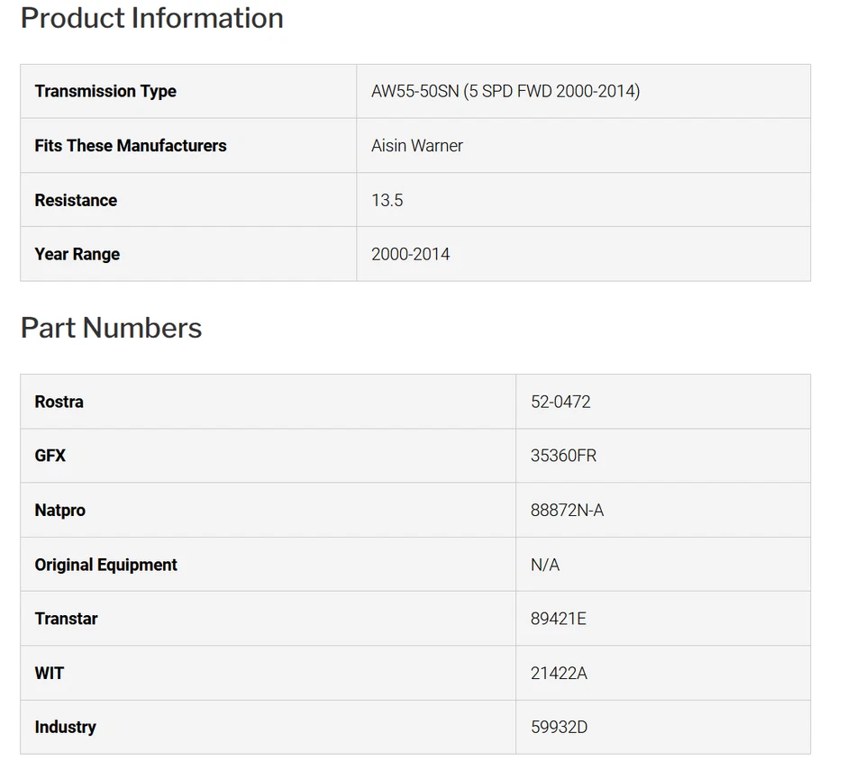 Solenoide de cambio AW 55-50SN AW55-51SN SS3 1-2, 2-3 y cambio inverso Rostra 52-0472 Foto 3 de 3