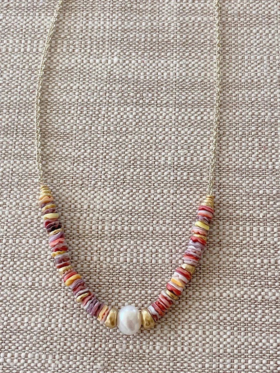 Kendra Scott Lila Pearl Shell Beads Necklace in Coral Pastel Mix