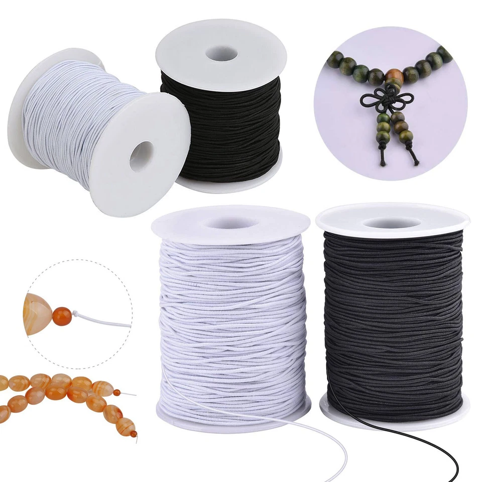 TRIMMING SHOP Round Elastic Cord 1mm-2.5mm Black & White Stretch Elastic for Crafts