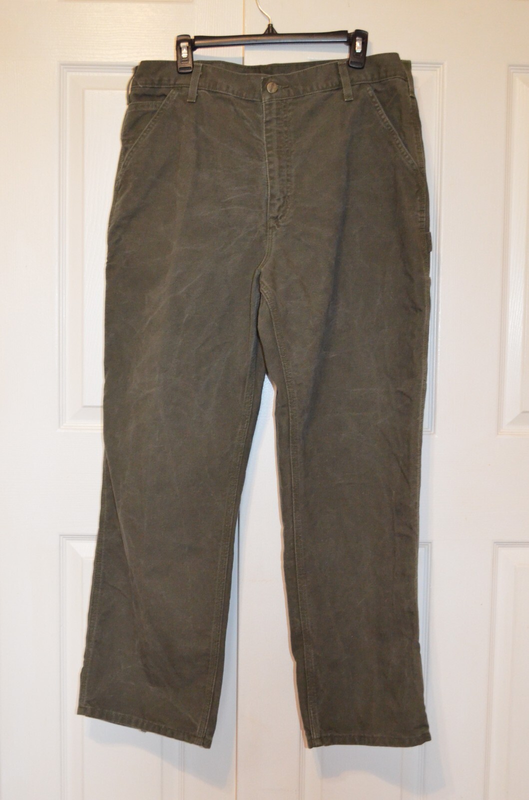 Carhartt Cargo Pants Mens 38 x 31 Olive Green Duck Cloth Jeans Workwear Outdoors-image