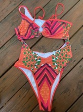Unbranded 1 piece Orange Geometric One Piece Swimsuit Large NWOT
