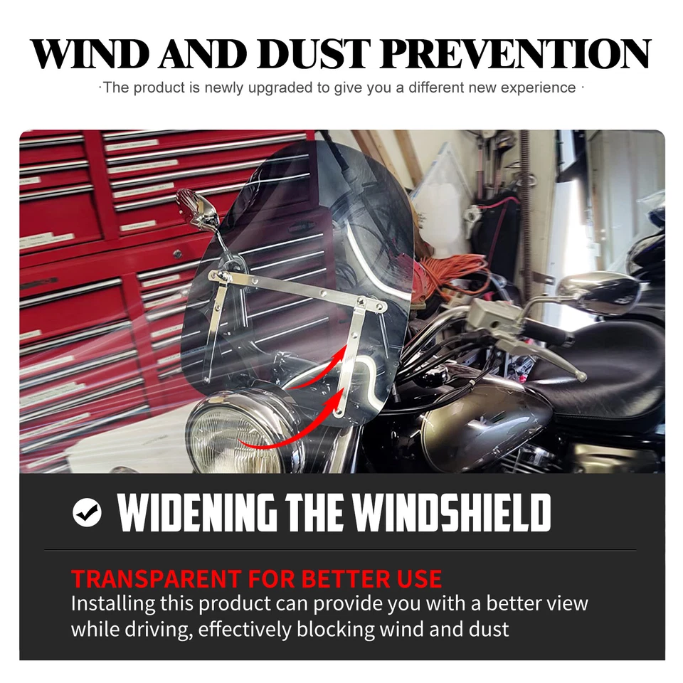 Parabrisas de humo de 18" x 16" apto para manillar universal de motocicleta de 7/8" 1" 1,25" Foto 4 de 4