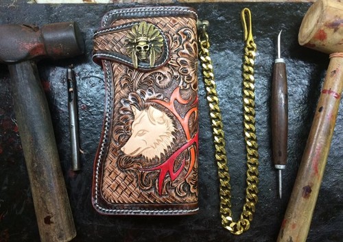 Wolf Carved Wallet Handmade Cowboy Wallet Mens Bifold Wallet Gift X105 ...