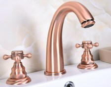 Red Copper Cross Handle Widespread 3 Holes Bathroom Sink Faucet Mixer Tap srg064