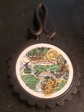 Vintage Franconia Notch New Hampshire Trivet Cast Iron & Ceramic Tile