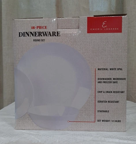 Emeril Lagasse 18 Piece Dinnerware Set White Opal Round  New In Box 6 Settings