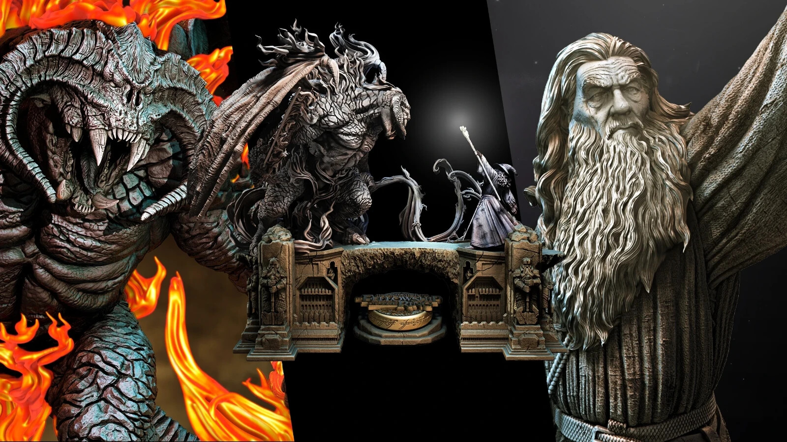 Archivos imprimibles en 3D Gandalf vs Balrog | Diorama STL | Escena del Señor de los Anillos