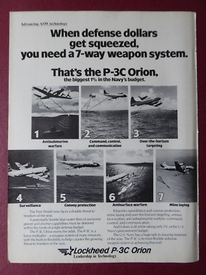 4/1984 PUB LOCKHEED P-3C ORION NAVY ASW MARITIME PATROL FLUGZEUG ORIGINAL ANZEIGE