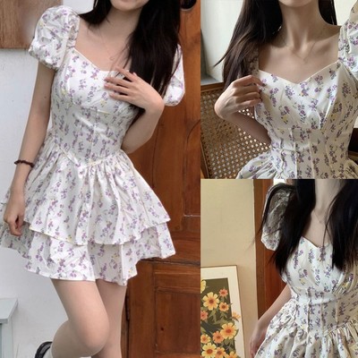 Schmeichelhaftes High Waist Kleid mit eckigem Kragen und Puffärmeln für Damen