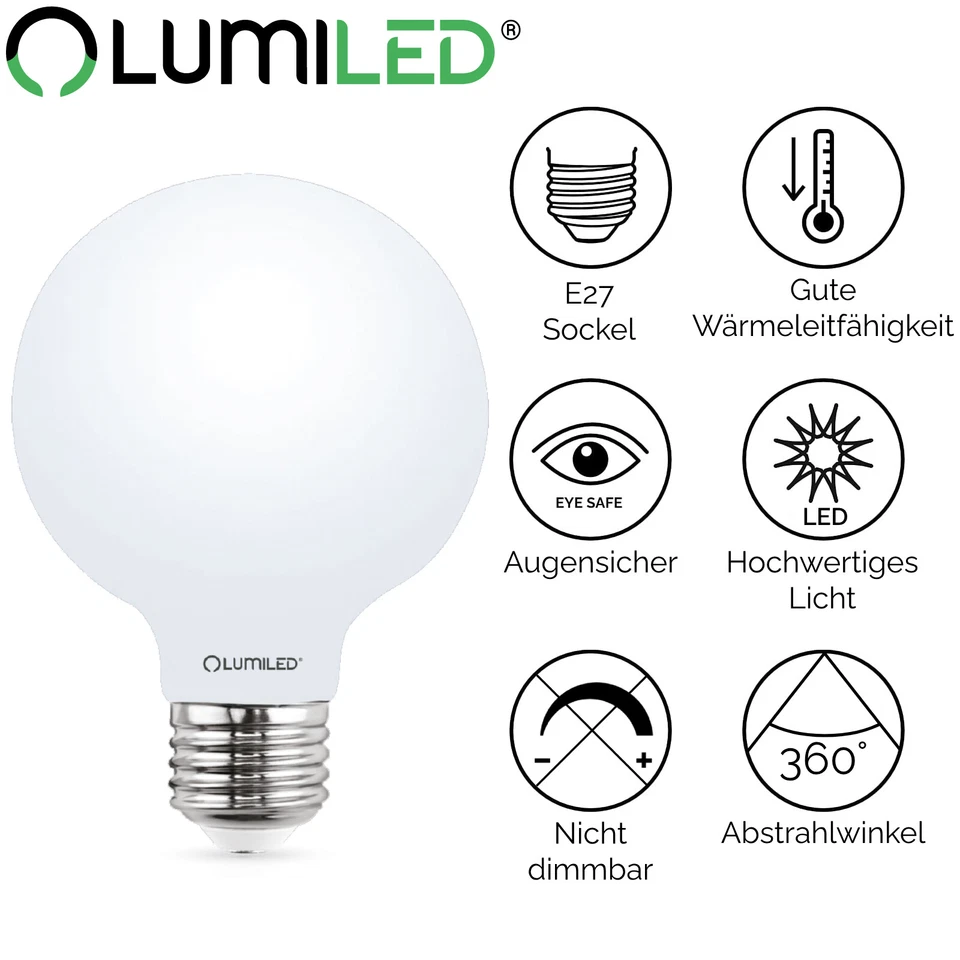 LUMILED 3x E27 G95 LED Vintage Retro Globe Milchig Glühlampe Glühbirne Alt klar - Bild 4 von 4