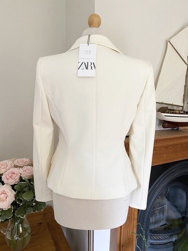 Giacca blazer doppiopetto Zara panna ecrù con bottoni oro L UK14 nuova con etichette # G7 - Foto 4 di 8