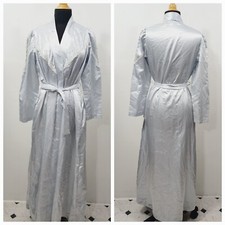Vintage 70s Barad Co NOS Light Blue White Lace Full Length Satin Robe Size L