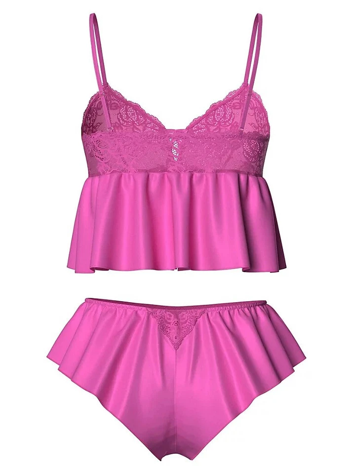 Розовый мягкий атласный укороченный Babydoll бюстгальтер и высокие ноги французский Knickers Великобритании S 10/12... - Изображение 3 из 4