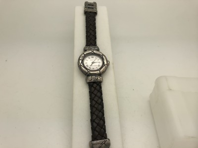 Ecclissi Sterling Silver Watch with Braided Band Ecclissi Sterling Silver & Brown Leather Braided Band 7.25  main image 4
