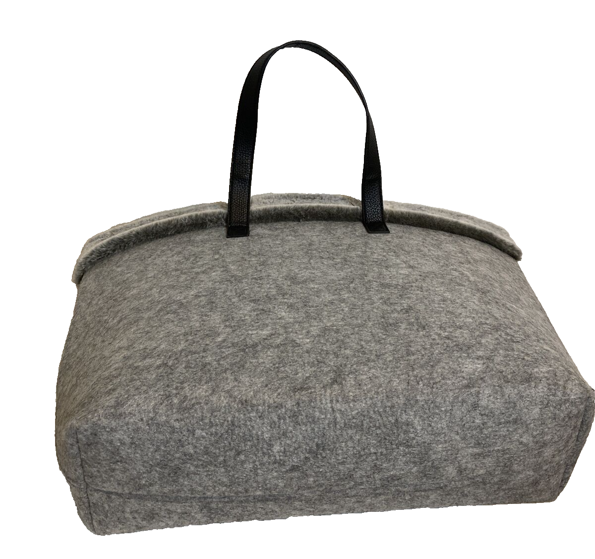 Gray Felted Tote with Faux Fur Trim and Black Leather Gray Felted Tote with Faux Fur Trim and Black Leather