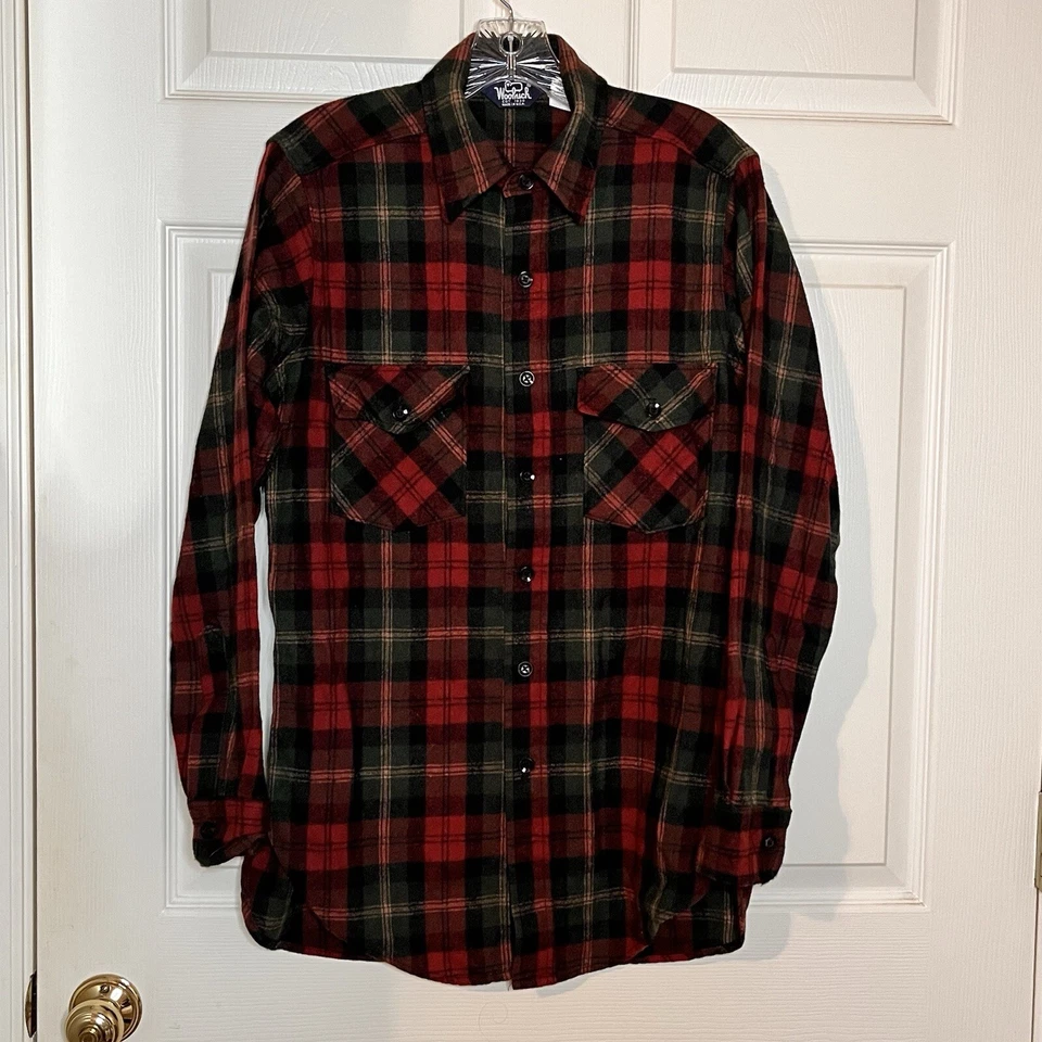 Camisa a Cuadros de Franela Mezcla de Lana Woolrich De Colección Para Hombre Cazadora Med EE. UU. Roja Negra Foto 2 de 4
