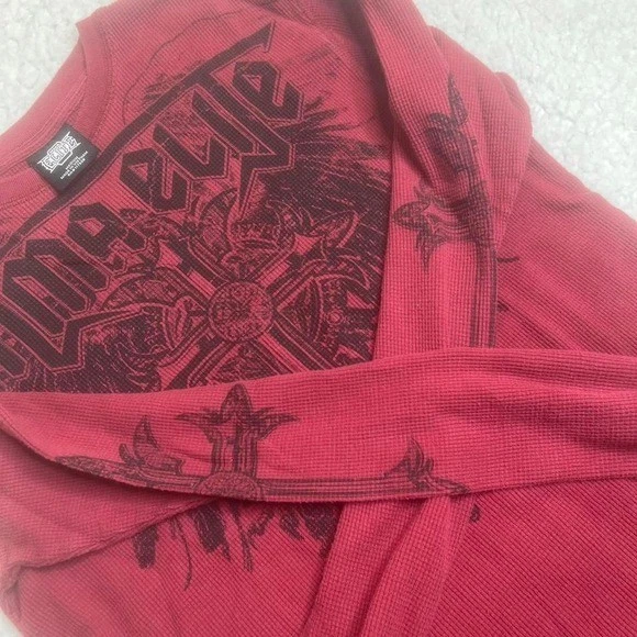 Y2K mma elite men's red long sleeve thermal skull grunge sleeve hits cross M - Image 2 of 4