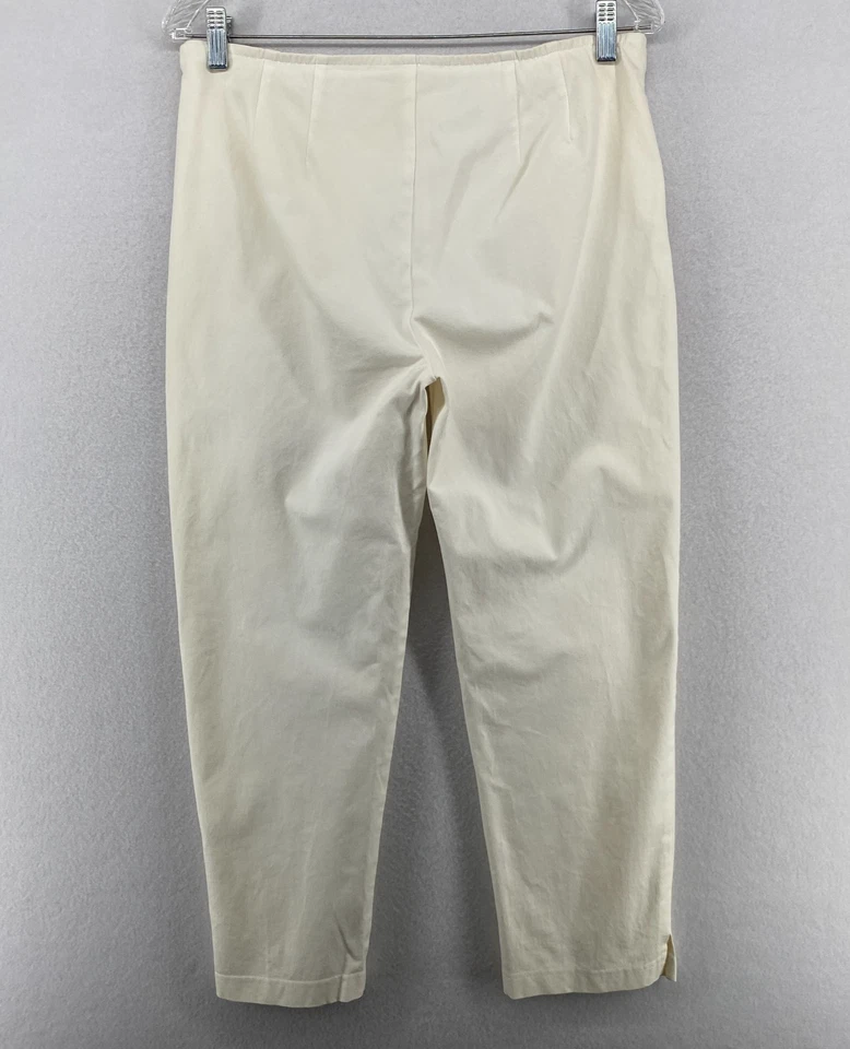 Pantalones EILEEN FISHER PS Elástico Algodón Sarga Cónico Tobillo Lateral Cremallera Blanco Foto 3 de 4